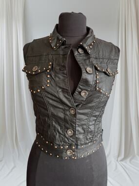 Vintage Coated Denim Studded Vest, S